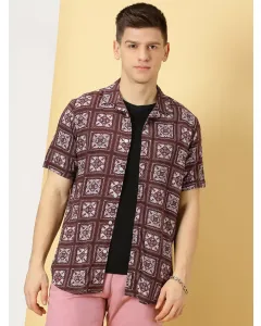 Men Maroon Printed Casual Shirt