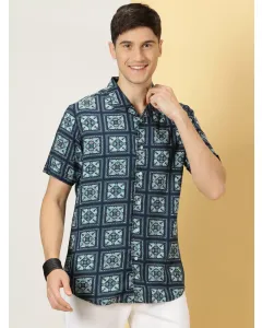 Men Navy Blue Printed Casual Shirt