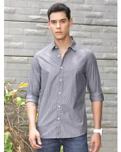 Black Regular Fit Long Sleeves Striped Shirt