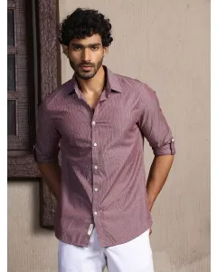Maroon Regular Fit Long Sleeves Striped Shirt