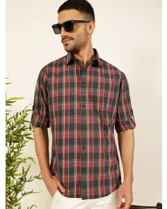 Navy Blue Regular Fit Long Sleeves Checked Shirt