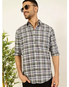 White Regular Fit Long Sleeves Checked Shirt