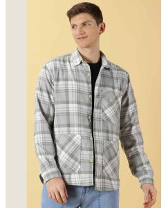 Green Oversized Long Sleeves Checked Shacket