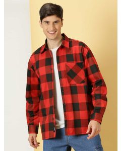 Black Checked Spread Collar Long Sleeves Oversized Casual Shacket