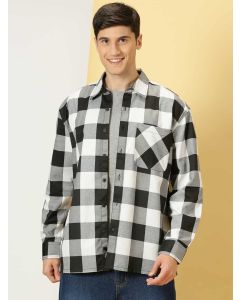 White Checked Cotton Oversized Casual Shacket