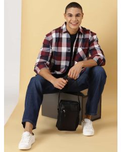 Men Purple Tartan Checks Flannel Shacket