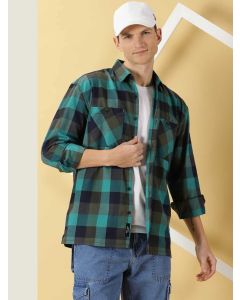 Men Green Flannel Oversized Shacket