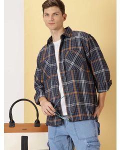 Grey Oversized Long Sleeves Checked Shirt