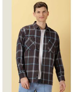 Navy Oversized Long Sleeves Checked Shirt