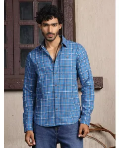 Light Blue Slim Fit Long Sleeves Checked Shirt
