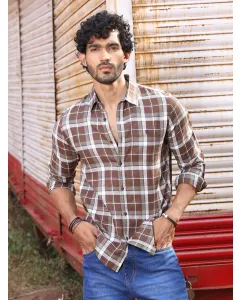 Brown Slim Fit Long Sleeves Checked Shirt