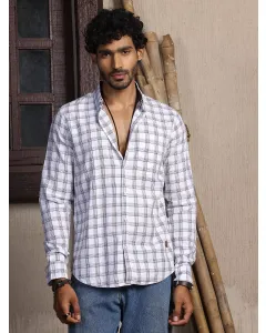White Slim Fit Long Sleeves Checked Shirt