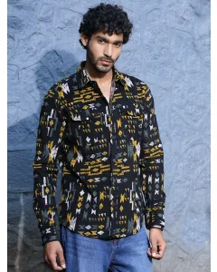 Black Slim Fit Long Sleeves Printed Shirt