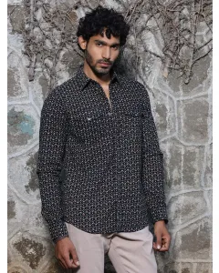 Navy Slim Fit Long Sleeves Printed Shirt