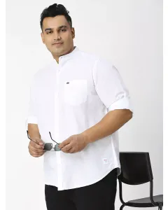 Men White Plus Size Cotton Linen Shirt