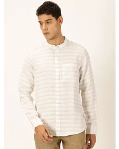 Men Cream Cotton Linen Shirt