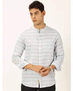 Men Blue Stripes Premium Linen Shirt
