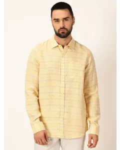 Men Yellow Stripes Premium Linen Casual Shirt