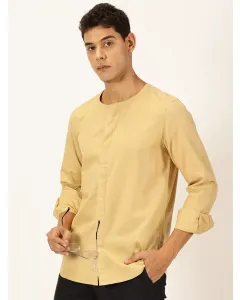 Men Beige Solid Cotton Linen Shirt