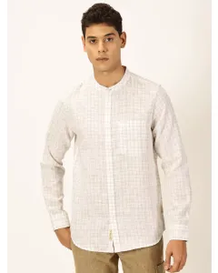 Men Khaki Slim Fit Cotton Linen Shirt