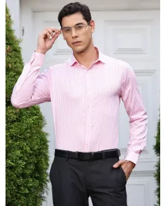 Pink Regular Fit Long Sleeves Striped Shirt