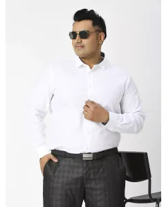 White Plus Size Regular Fit Long Sleeves Solid Shirt