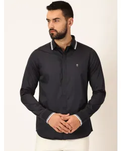 Men Navy Blue Solid Regular Fit Shirt