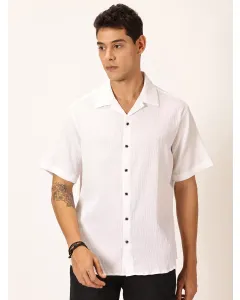 White Slim Fit Short Sleeves Textured Shirt