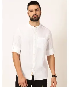 Men White Cotton Linen Shirt