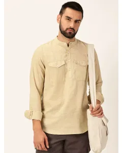 Men Khaki Cotton Linen Shirt