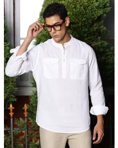 Men White Cotton Linen Shirt