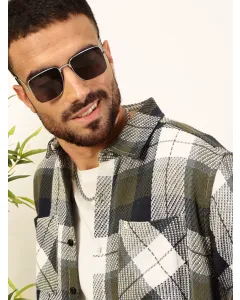 Men Green Tartan Checks Casual Shirt