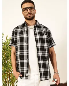 Men Black Checked Slim Fit Shirt