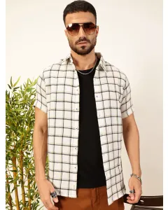 Men White Checked Slim Fit Shirt
