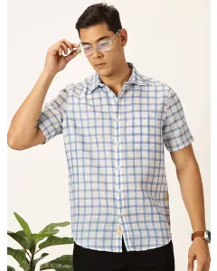 Men Blue Checked Slim Fit Shirt