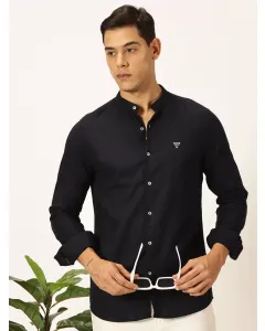 Men Navy Blue Solid Slim Fit Shirt