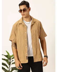 Men Beige Solid Slim Fit Casual Shirt