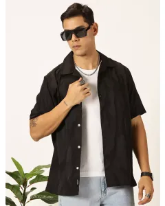 Men Black Solid Slim Fit Casual Shirt