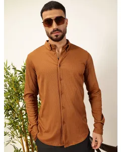 Men Brown Slim Fit Casual Shirt