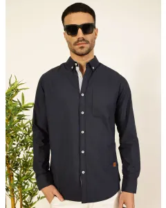 Men Navy Blue Cotton Slim Fit Shirt