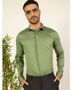 Men Green Cotton Regular Fit Shirt