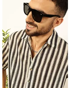 Men Black Regular Fit Crochet Shirt