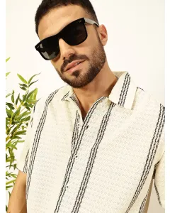 Men Black Printed Crochet Shirt