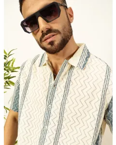 Men Blue Printed Crochet Shirt