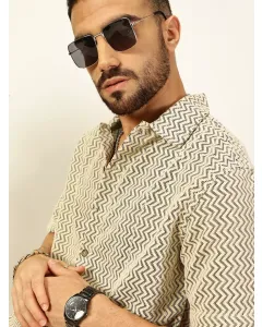 Men Black Striped Crochet Shirt