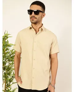 Men Beige Textured Casual Shirt