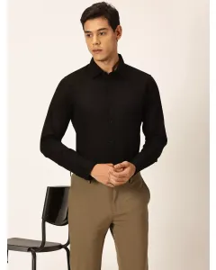 Men Black Slim Fit Cotton Linen Shirt