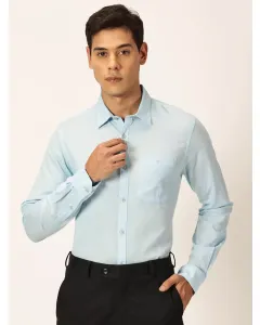 Men Blue Slim Fit Cotton Linen Shirt