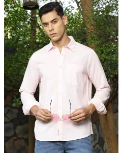 Men Pink Regular Fit Cotton Linen Shirt