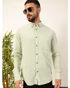 Men Green Striped Cotton Shirt